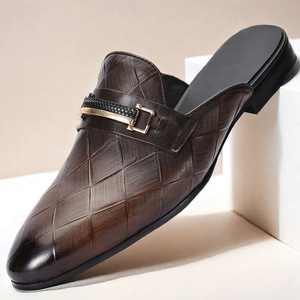 Mocassins en cuir véritable pour hommes, couleur café, semelle en caoutchouc, sans dos, confortables, respirants, mules à la mode, taille 38-47 - Product Image 2