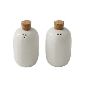Nordic Minimalist Simple White Custom Gift Stoneware Spice Jars Set Ceramic Salt and Pepper Shakers