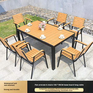 Juego de mesa de comedor de madera impermeable para jardín, mesa y sillas de comedor familiares, muebles de exterior modernos de madera para comedor al aire libre. - Product Image 6