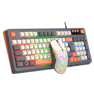 Clavier et souris filaires à membrane avec bouton rotatif, rétroéclairage tricolore, sensation mécanique pour PC, bureau et jeux - Product Image 1