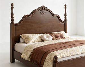 Premium <b>Queen</b> <b>Size</b> Solid Wood Spindle <b>Bed</b> With Curved Headboard For Vintage Bedroom - Product Image 5
