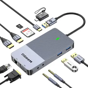 محطة إرساء USB 11in1 QGeeM محول ثنائي HDM I شاشة ثلاثية USB كمبيوتر محمول Displaylink لرسو السفن متوافق مع MacBoo k M1M2