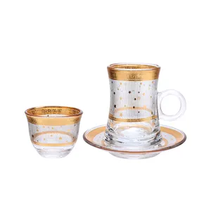 Wholesale 36pcs Handmade Decal Turkish Tea Cup Set Arabic Coffee Cup With Saucer Tea Cup Set