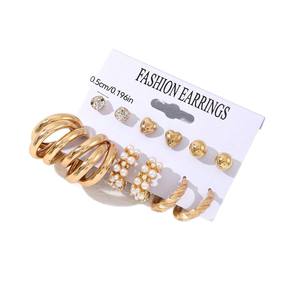 Ensemble de boucles d'oreilles tendance plaqué or en alliage pour femme, bijoux de fête vintage, cœur, perle, papillon, créoles et puces d'oreilles, 6 pièces - Product Image 3