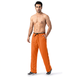 Wholesale Orange Black Men's Solid Mid-Waist Sweatpants Casual Zipper Multi-Pocket <b>Trousers</b> 100% Polyester <b>Waterproof</b> - Product Image 1