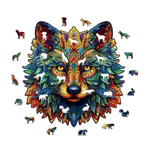 Rompecabezas de madera con forma de lobo, juguete educativo DIY, regalo familiar para festividades, decoración de pared, rompecabezas de madera con forma de animal única - Product Image 5