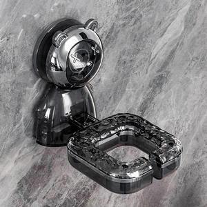 Support mural pour sèche-cheveux, finition chromée blanc brillant, solution de rangement sans perçage à ventouse, forme rectangulaire - Product Image 2