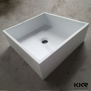 Vasque de salle de bain moderne en surface solide avec meuble, design minimaliste, à poser en surélevé - Product Image 4