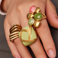 Anillo Ancho de Acero Inoxidable Esmaltado para Mujer, Estilo Bohemio, con Patrón Geométrico Colorido, Joyería de Moda, Regalo para Ella, Uso Diario
