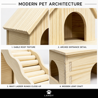 Maisonnette en bois amovible pour cochon d'Inde avec escalier, abri extérieur en bois massif pour hamster, accessoire de décoration pour petits animaux