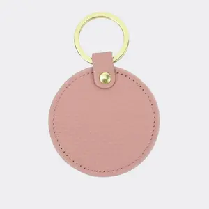 Fashion Custom Round Shape Key Holder PU Leather Keychain Lychee Pattern Circle Key Ring Gift