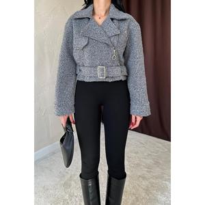 Abrigo de Cachemira Gris para Mujer, Minimalista, de Manga Larga, Tejido, Abrigo Cálido - Product Image 3