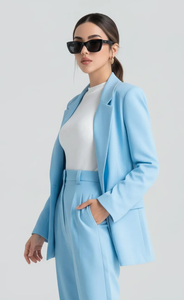 Conjunto de Traje Azul Cielo para Mujer, Blazer Elegante y Pantalones de Cintura Alta, Ropa de Oficina, Traje Formal para Fiesta, Corte Entallado Chic - Product Image 5