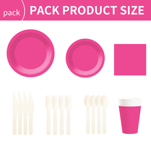DAMAI – Vaisselle jetable unie rose vif pour fêtes, comprenant assiettes de 7 et 9 pouces, gobelets en papier et serviettes - Product Image 5