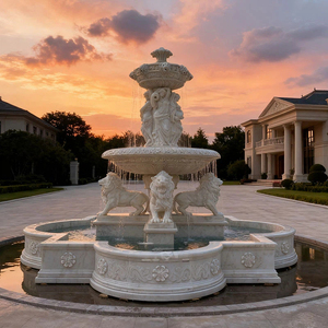 Casa de Dos Plantas con Diseño Minimalista Ecológico, Gran Fuente de Agua de Piedra con León y Estatua de Mujer para Jardín - Product Image 6