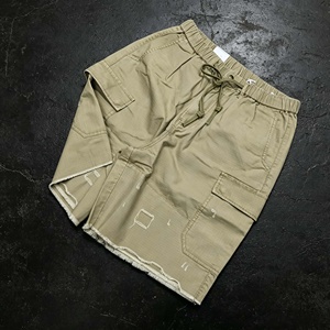 Men's Cargo Shorts Solid Color Drawstring Waist Ripped Hem Breathable Cotton Canvas Shorts - Product Image 3