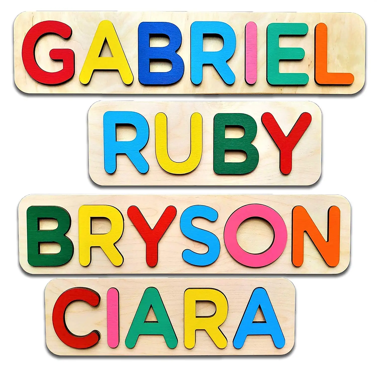 Wooden Personalized Name Puzzle Personalized Engraved Text Greetings On Back Gift For Baby Boy And Baby Girl Handmade