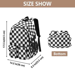 Zaino Scolastico e da Viaggio alla Moda con Design Personalizzato <span class=keywords><strong>a</strong></span> Quadri Bianco e Nero per Ragazze e Ragazzi, con Tasche in Rete per Libri, Laptop e Oggetti Vari - Product Image 3