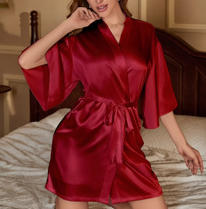 Piyama Sutra Wanita 2026, Set 2 Potong, Gaun Tidur Tanpa Lengan dengan Tali Spaghetti dan Jubah - Product Image 5