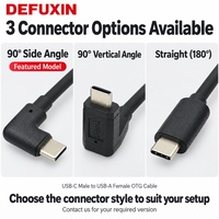 DEFUXIN Adaptor OTG USB C ke USB 3.0 Female Bentuk L 20cm 5Gbps Kabel Pendek Tipe-C Sudut Kanan untuk Mouse Gamepad