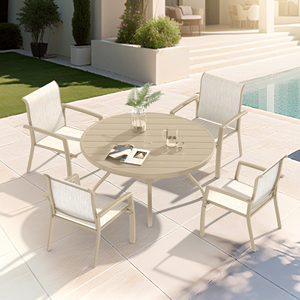 <b>Patio</b> Dining Set 4 Chairs 40.6 In <b>Round</b> Metal <b>Table</b> Outdoor Furniture Set - Product Image 3