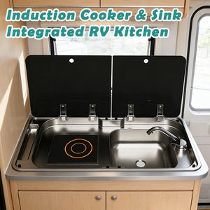 Évier de camping-car JDA en acier inoxydable 304 avec revêtement nano noir, cuisinière à induction intégrée, résistant à la corrosion, pour caravanes, camping-cars et motorhomes - Product Image 2