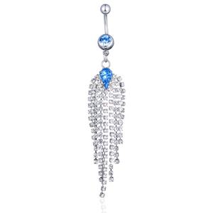 حلقات السرة الكريستالية بتصميم ذيل الطاووس مع سلسلة خرز من الفولاذ المقاوم للصدأ، مجوهرات ثقب للنساء مرصعة بالأحجار الكريمة - Product Image 3