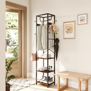 3-in-1 Freestanding <strong>Coat</strong> <strong>Rack</strong> Metal Frame <strong>Hall</strong> Tree with 3 Storage Shelves and 12 Hooks Clothes <strong>Rack</strong> Stand - Product Image 2