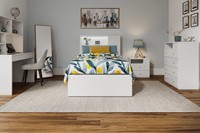 NOVA Suite de chambre à coucher moderne, lit de rangement simple en mélamine blanche, meubles de chambre à coucher d'appartements pour jeunes étudiants, ensembles de 4 pièces