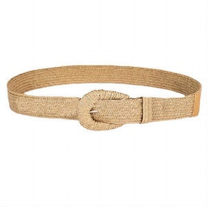 Cinturón de cintura de tejido elástico ancho tropical de estilo Simple RW con hebilla cuadrada cinturón ajustado elástico tejido de paja para mujer para vestido - Product Image 6
