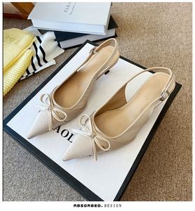 Nouvelles Chaussures d'été pour Femme en Satin Noir à Bout Pointu et Talons Épais, avec Nœud Décoratif et Talon Aiguille Élégant - Product Image 4