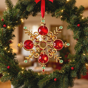 Ciondolo natalizio a forma di fiocco di neve in metallo con rilievo tridimensionale personalizzato in fabbrica, decorato con strass colorati, regalo perfetto per le vacanze - Product Image 2