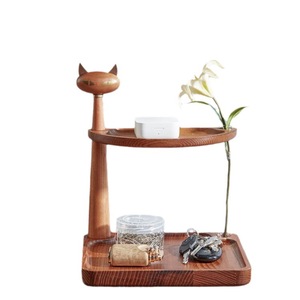 Organisateur de bureau en bois massif avec design chat, rangement pour clés et vase à fleurs pour entrée ou salon - Product Image 5