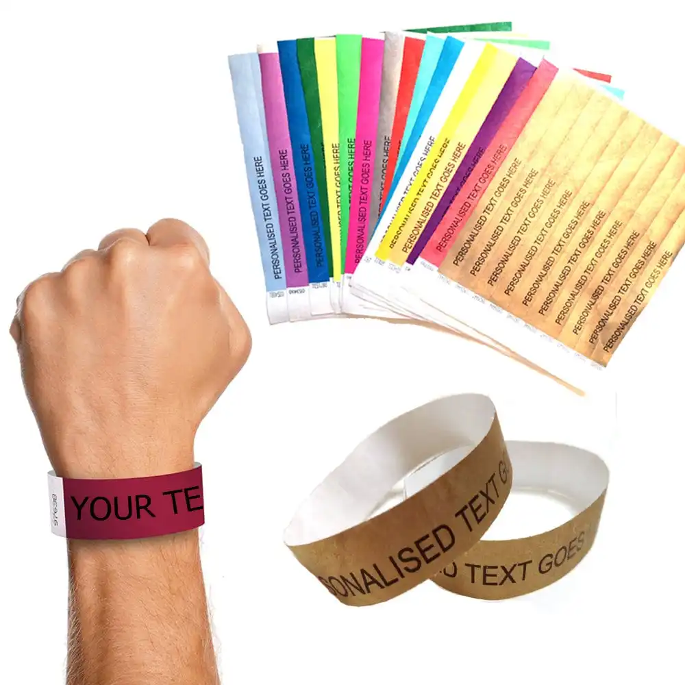 High-Quality Waterproof Affordable Easy to Use Customizable or Solid Color Tyvek Wristbands for Events and Venues