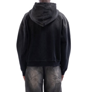 ผู้ผลิต OEM เสื้อฮู้ดดี้ผู้ชายแบบมีซิป ผ้าคอตตอนเทอร์รี่ พิมพ์ลายกราฟิกแบบย้อมสีเอซิด สไตล์ Y2K ดีไซน์ขาดๆ แบบกรันจ์พังก์ ไม่มีเชือกผูก - Product Image 4