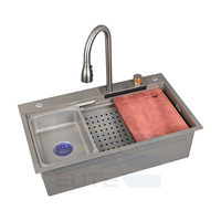 Robinet de cuisine cascade multifonctionnel en acier inoxydable gris argenté de 76 cm pour évier de cuisine