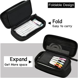 Trousse à crayons pliable en tissu avec fermeture éclair, taille moyenne, grande capacité, pour garçons, adolescents, école, bureau, noir - Product Image 3