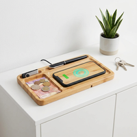 Plateau de rangement de bureau en bois laqué avec chargeur sans fil