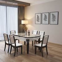 Ensemble de table à manger de style farmhouse avec surface en pierre frittée durable et structure en bois massif, pliable pour appartement ou hôtel, 8 places