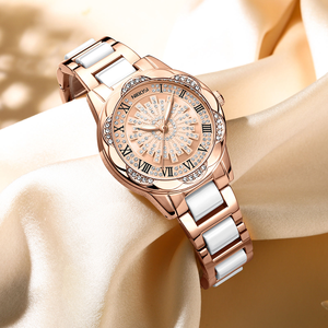 Nibosi 2695 Nuovo Orologio da <span class=keywords><strong>Donna</strong></span> di Lusso al Quarzo con Diamanti, in Ceramica e Acciaio Oro Rosa, Impermeabile con Lancette Luminose - Product Image 2