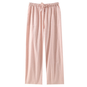 Pantalons en coton lavé en gros pour femmes, pantalons en coton teints en fil, pantalons décontractés à carreaux pour la maison, cordon <span class=keywords><strong>de</strong></span> serrage respirant - Product Image 1
