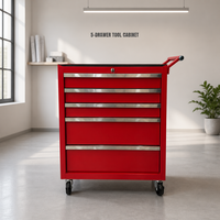 Chariot à outils roulant en acier rouge à 5 tiroirs, avec 3 tiroirs peu profonds et 2 tiroirs profonds, verrouillable, établi mobile pour garage