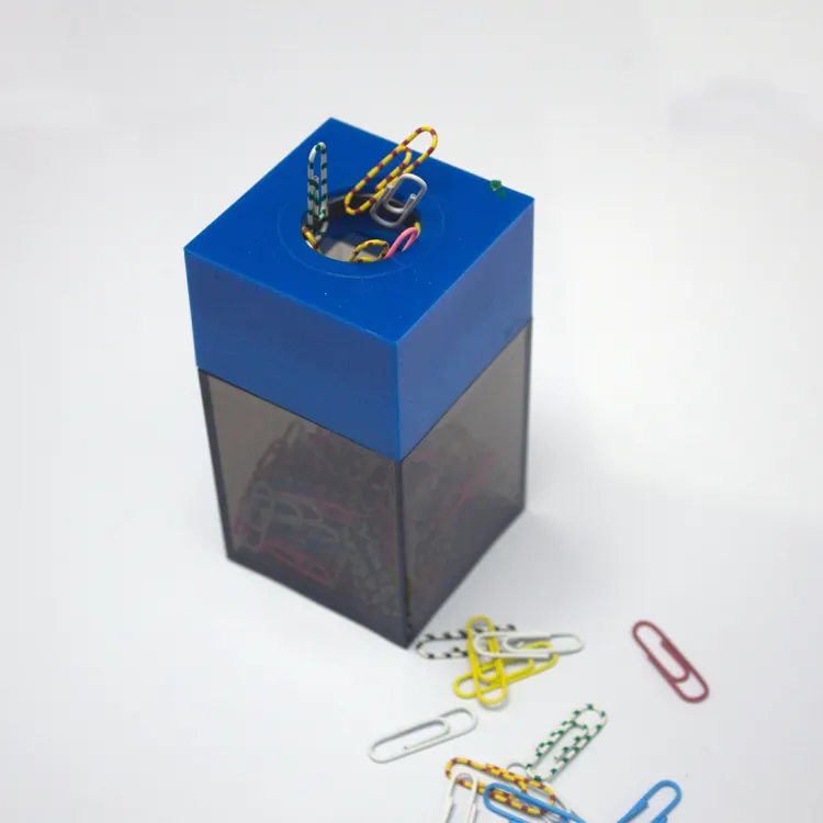 promotional metal rose gold paper clips in cheap plastic clip holder & dispenser office school custom magnetic paper clip holder