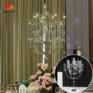 Candelabro de Mesa Rectangular de Metal Dorado Transparente de 130 cm de Alto con Diseño de Espejo y 13 Brazos para Bodas, Venta al por Mayor - Product Image 1