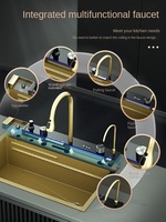 Évier de ferme de cuisine intelligent en acier inoxydable couleur or de luxe bon marché évier de cuisine cascade multifonctionnel à flux d'or