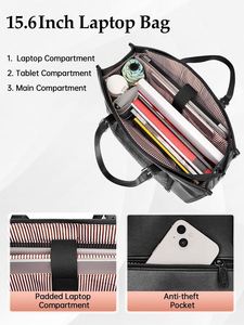 Sac isotherme pour déjeuner en cuir PU imperméable pour femmes, sac pour ordinateur portable 2 en 1 avec compartiment isotherme - Product Image 6