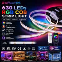 Tira de LED Flexible RGB COB con Control por Bluetooth a través de Aplicación Inteligente, 630 Chips, DC12V 24V, Cambio de Color, Música, Decoración para el Hogar