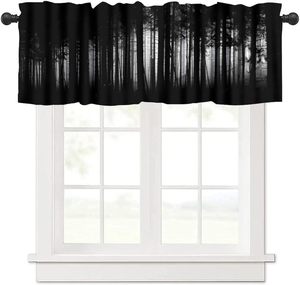 Voilages de fenêtre de cuisine Halloween, motif Corbeau de la forêt effrayante, arbres nus, noir et blanc, personnalisables - Product Image 3