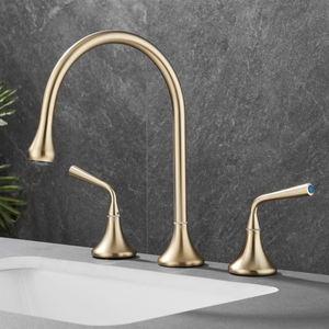 <span class=keywords><strong>Robinetterie</strong></span> sanitaire, robinets de salle de bain à montage sur plan, mélangeur de lavabo en laiton, robinet de lavabo à 3 trous avec eau chaude et froide - Product Image 1