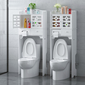 Étagère de rangement pour toilettes OuShuMei, armoire de salle de bain autoportante à 3 niveaux avec portes et tiroirs pour gagner de la place dans les toilettes - Product Image 2